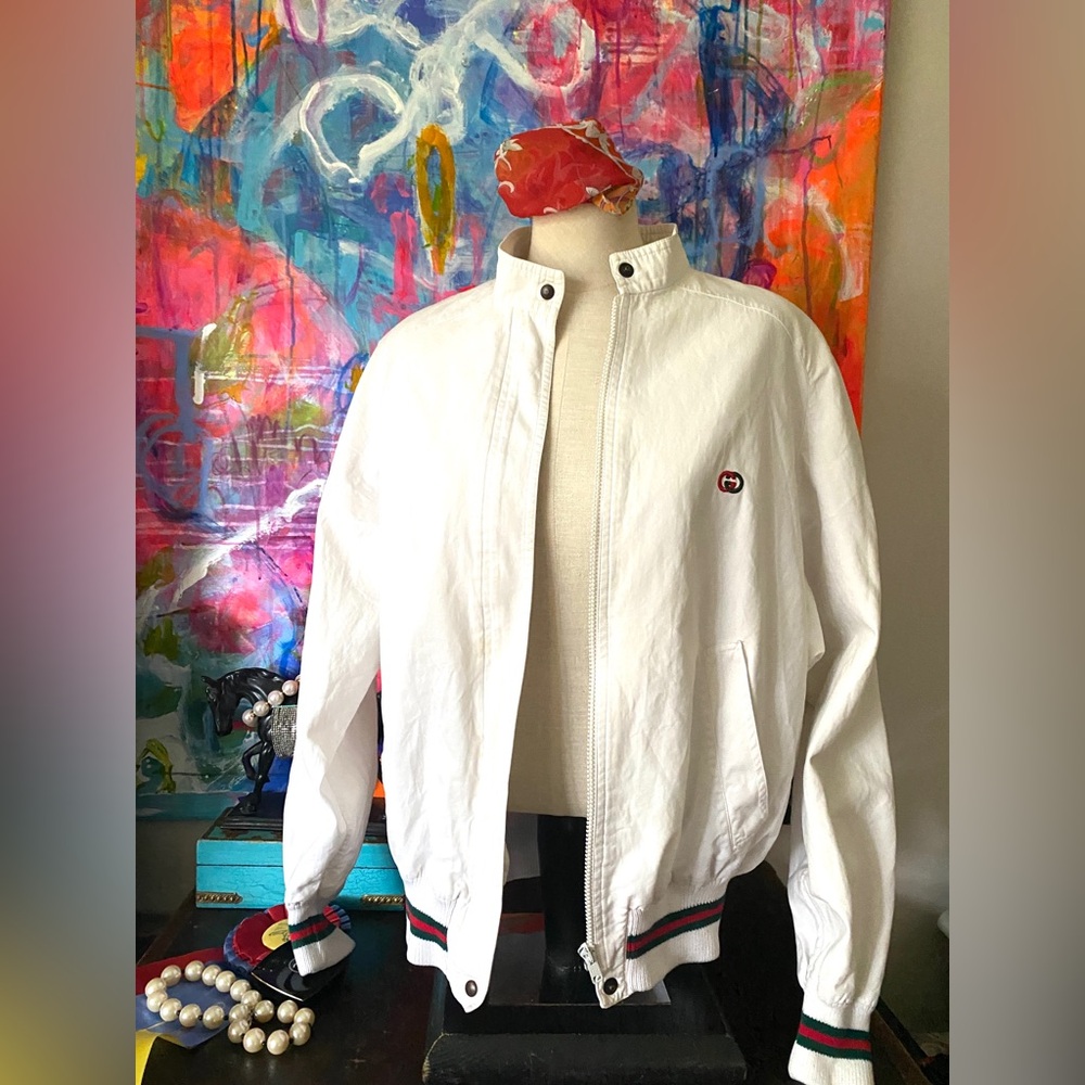Rare Vintage GUCCI Zip Sport Tennis Designer Jacket Signature Color GG ❤️ S - M